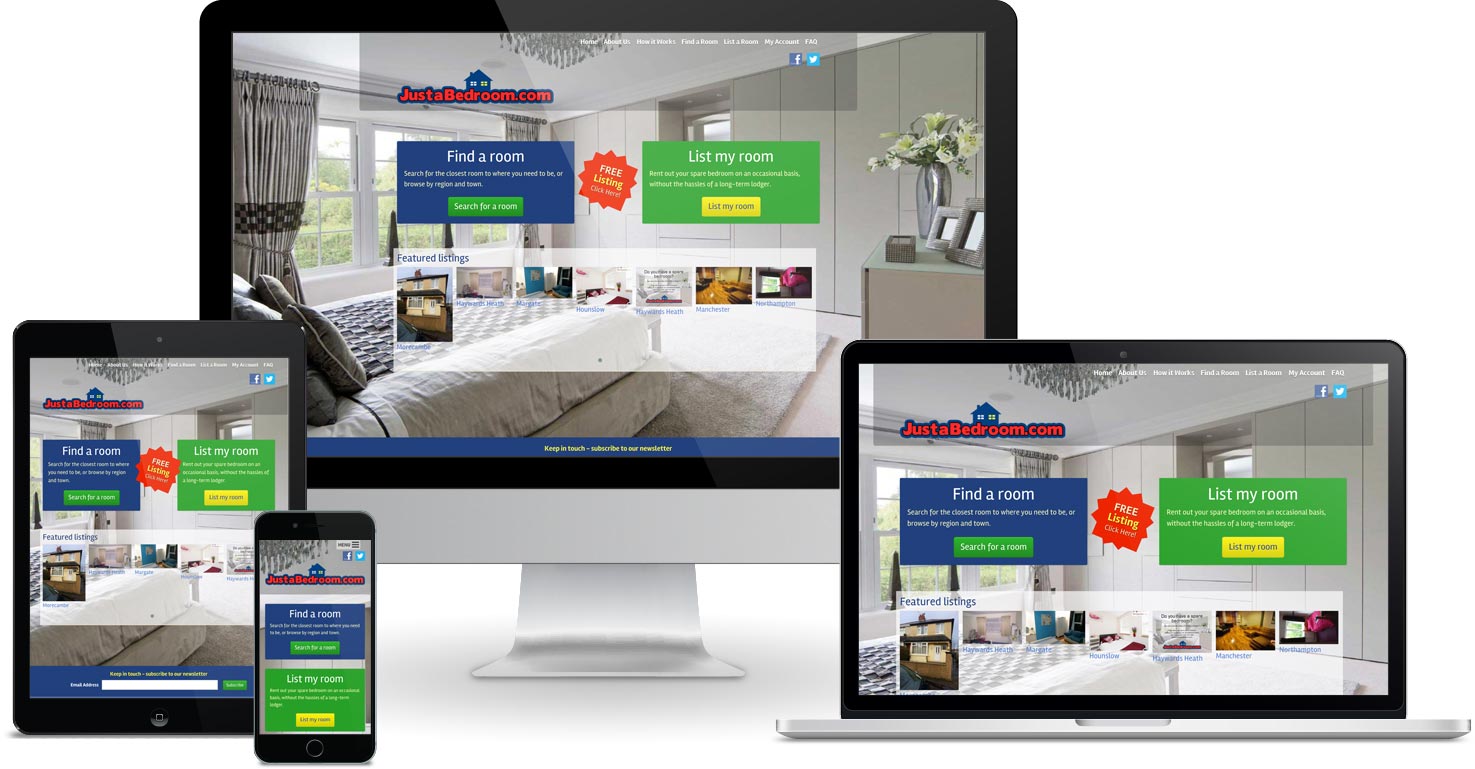 Just a Bedroom website viewed on a range of different devices